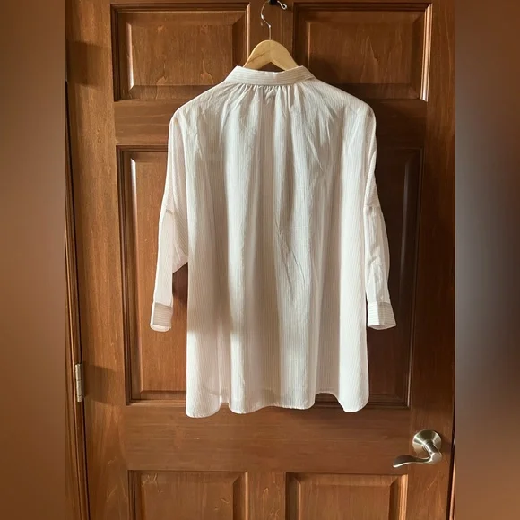 Weekend Max Mara Shirt Button Down Striped White and Light Pink Size 10 - Picture 4 of 15